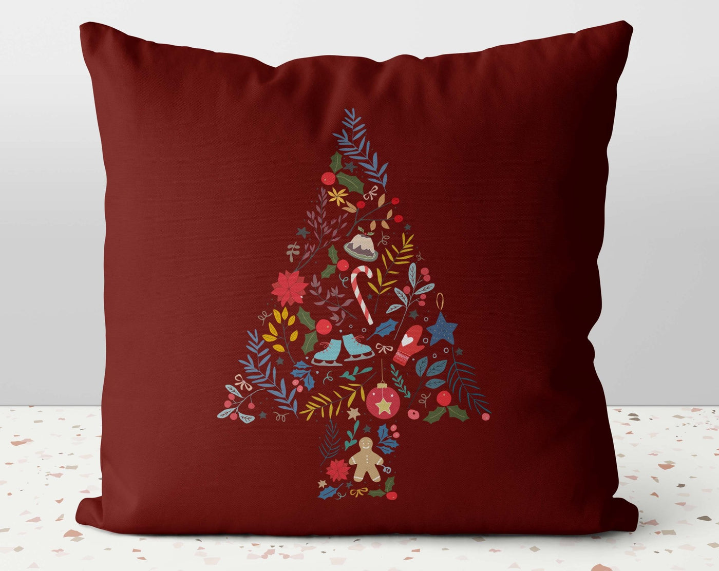 Traditional Christmas Tree Cluster Collage Pillow Throw Cover with Insert - Cush Potato Pillows