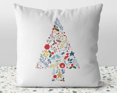 Traditional Christmas Tree Cluster Collage Seasons Greetings White Red Blue Green Yellow Square Pillow with Cover Throw with Insert - Cush Potato Pillows