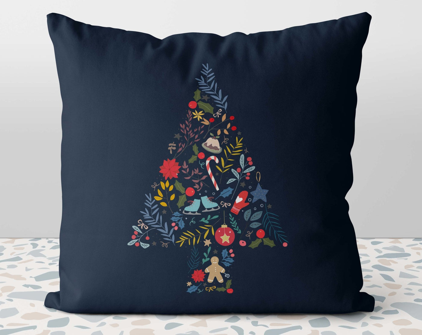 Traditional Christmas Tree Montage Pillow Throw Cover with Insert - Cush Potato Pillows