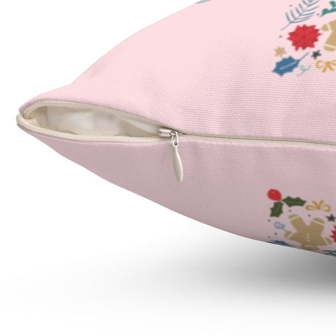 Traditional Christmas Tree Montage Pink Pillow Throw Cover with Insert - Cush Potato Pillows