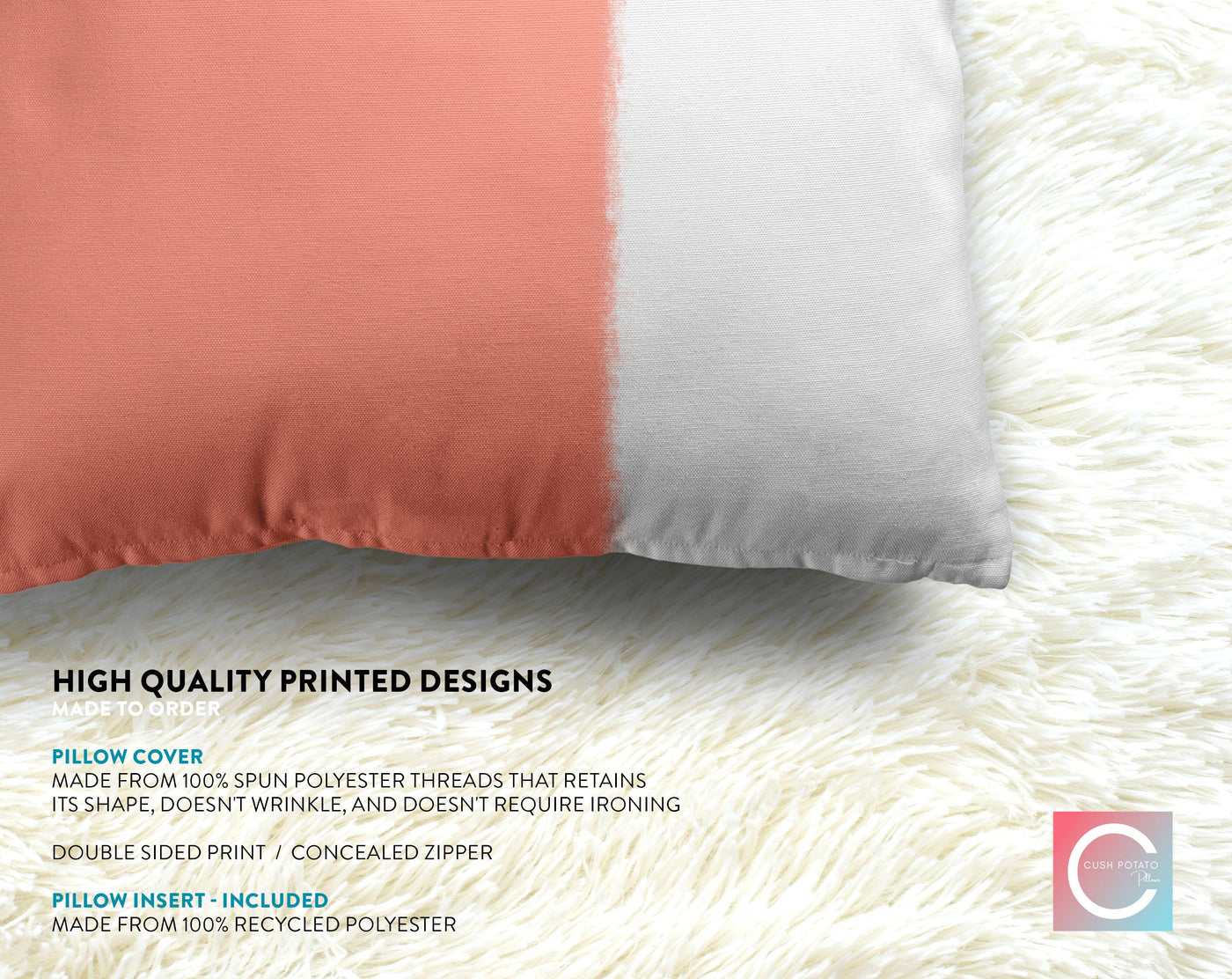 Wide Stripe Vertical Band Coral Pink Pillow Throw - Cush Potato Pillows